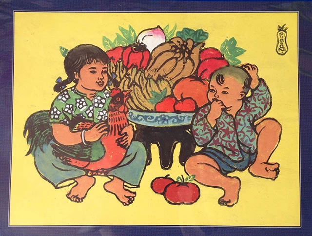 Tết Đinh Dậu nói chuyện Gà trong đời sống người dân Nam bộ - 1 Hình ảnh con gà thân thiết trong dòng tranh dân gian Việt Nam. Ảnh: DK