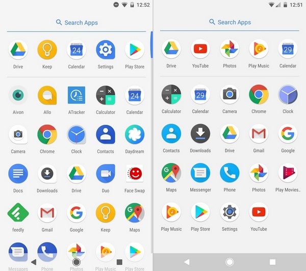 So sánh giao diện Android 8.0 Oreo mới ra mắt với phiên bản 7.0 Nougat - 3 Tương tự, giao diện hiển thị danh sách ứng dụng giữa 2 phiên bản cũng không có sự thay đổi