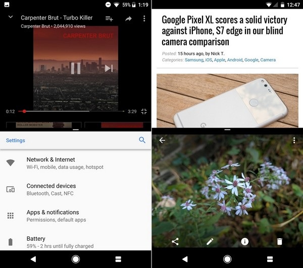 So sánh giao diện Android 8.0 Oreo mới ra mắt với phiên bản 7.0 Nougat - 6 Chức năng chia màn hình đa nhiệm không có sự khác biệt nào giữa 2 phiên bản