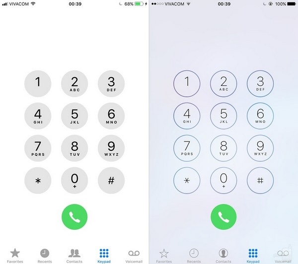 Giao diện quay số: tương tự giao diện quay số chỉ là sự thay đổi nhỏ về màu sắc.