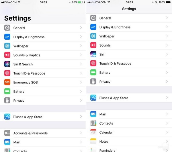 Mục cài đặt (Settings): giao diện trong mục Settings cũng đã có thay đổi nhưng không đáng kể.