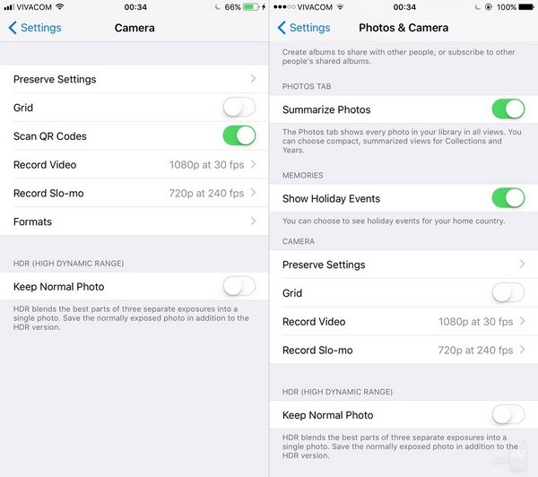 Thiết lập camera: tuy nhiên chức năng thiết lập trên camera của iOS 11 lại đơn giản hơn so với phiên bản trước.