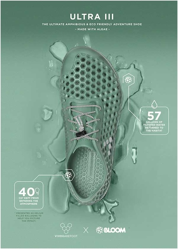 Giày thể thao làm từ… tảo giúp làm sạch môi trường nước - 3
Ultra III x Bloom là sản phẩm hợp tác giữa hãng sản xuất giày Vivobarefoot của Anh và công ty Bloom Foam của Hoa Kỳ.