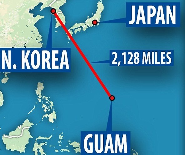 Triều Tiên tuyên bố cân nhắc tấn công tên lửa vào đảo Guam của Mỹ - 2
Đảo Guam cách Triều Tiên khoảng 3.600km. (Ảnh: Dailymail)
