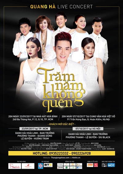 Quang Hà mời dàn sao khủng hội tụ trong live concert "Trăm năm không quên" - 6 Liveshow của ca sĩ Quang Hà hội tụ nhiều nghệ sĩ nổi tiếng.