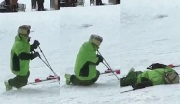 Lần đầu tiên trượt tuyết, lóng ngóng là điều khó tránh khỏi.