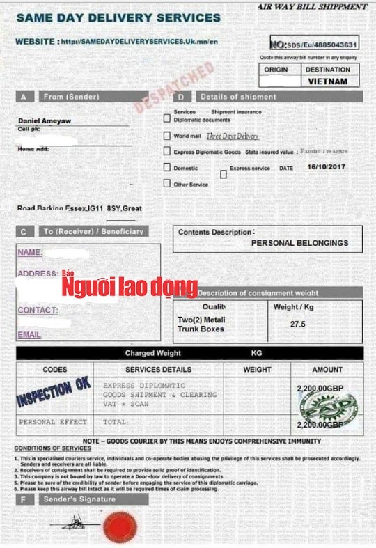Ham trai Tây, quý bà mất trắng 3,5 tỉ đồng - 2
Các đối tượng làm giả giấy tờ chuyển quà