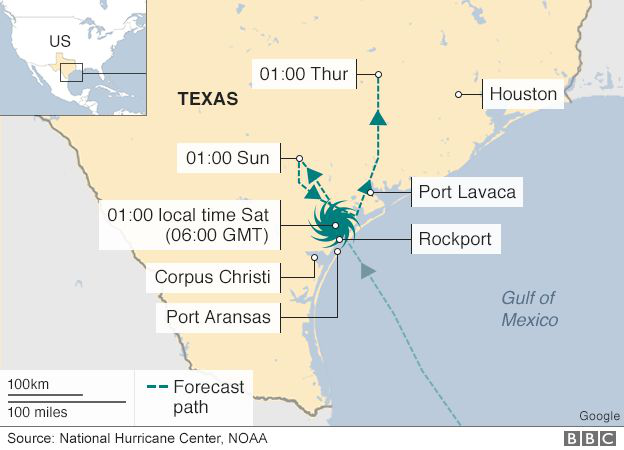 Mỹ: Texas hứng bão mạnh nhất trong hơn 50 năm, 1 người chết - 1
Siêu bão Harvey đã đổ bộ vào thành phố Rockport, bang Texas - trái tim của ngành dầu mỏ và khí đốt của Mỹ - vào khoảng 1 giờ sáng ngày 27/8 giờ địa phương. (Đồ họa: BBC)