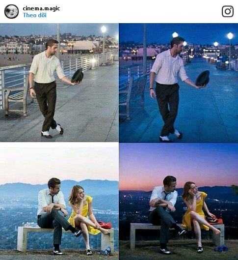 Những cảnh quay của bộ phim âm nhạc bom tấn La La Land trước và sau quá trình chỉnh sửa màu sắc.