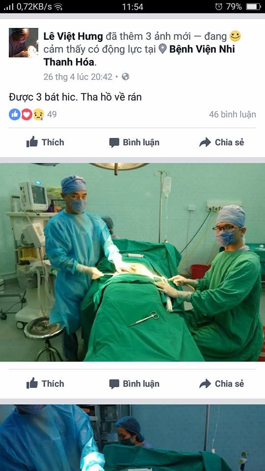 Bác sĩ phẫu thuật thẩm mỹ "chui" tại bệnh viện - 2 Hình ảnh phẫu thuật thẩm mỹ cho khách hàng tại Bệnh viện Nhi Thanh Hóa được bác sĩ Hưng đưa lên face book cá nhân