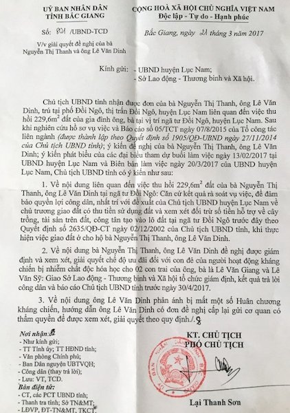 Khúc vĩ thanh về số phận đau đớn của một người thương binh tại Bắc Giang - 1
UBND tỉnh Bắc Giang chỉ đạo giải quyết quyền lợi cho gia đình người thương binh Lê Văn Dinh.