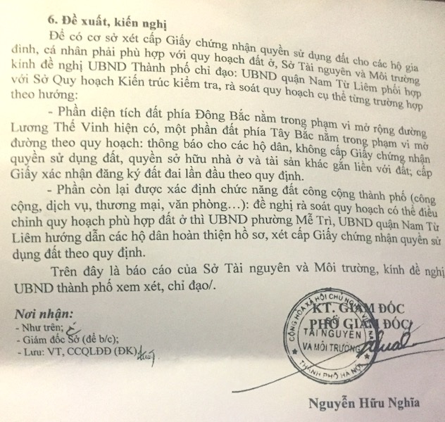 
Sở TN&amp;MT đã thay mặt đoàn liên ngành đề xuất UBND TP Hà Nội có chỉ đạo tháo gỡ sự việc.
