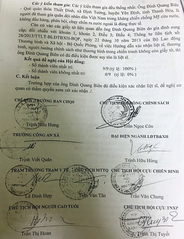 Đi tìm danh dự cho người lính đã hi sinh: “Le lói” niềm hi vọng! - 3 Biên bản họp Hội đồng xác nhận người có công