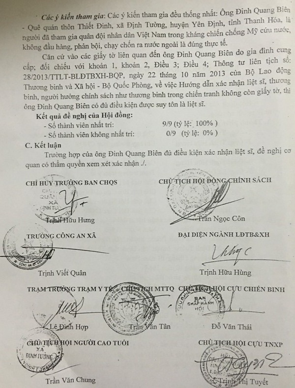 Đi tìm danh dự cho người lính đã hi sinh: Gia đình chưa nhận được giấy báo tử? - 4 Đầu tháng 8/2017, sau khi báo Dân trí có loạt bài phản ánh, chính quyền địa phương và ngành chức năng đã khởi động trở lại việc làm hồ sơ xin xác nhận liệt sĩ đối với ông Đinh Quang Biên