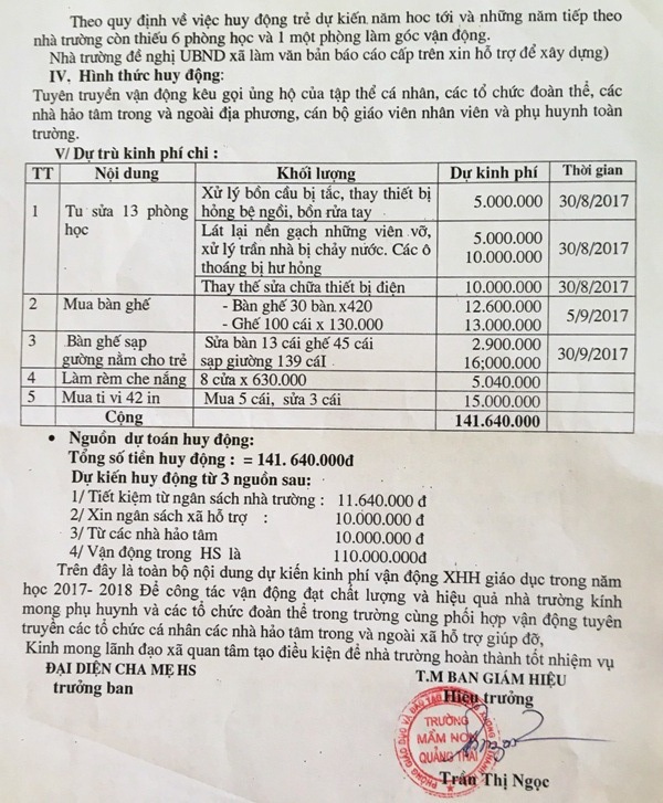 Nhiều phụ huynh không cho trẻ đến trường vì chưa đồng tình với các khoản thu - 4 Kế hoạch cải tạo, bổ sung cơ sở vật chất, khuôn viên nhà trường năm học 2017 - 2018