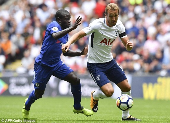 
Kante (trái, Chelsea) đuổi theo Kane (phải, Tottenham)
