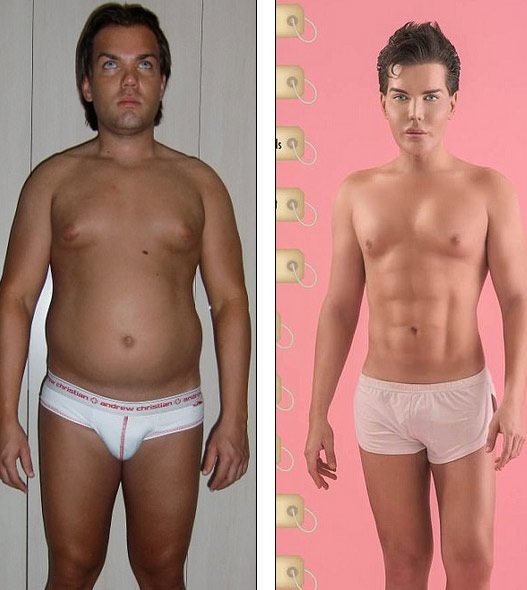 "Búp bê" Ken khoe thân hình dao kéo - 5
Hình ảnh của Rodrigo Alves trước và sau khi phẫu thuật thẩm mỹ có quá nhiều thay đổi