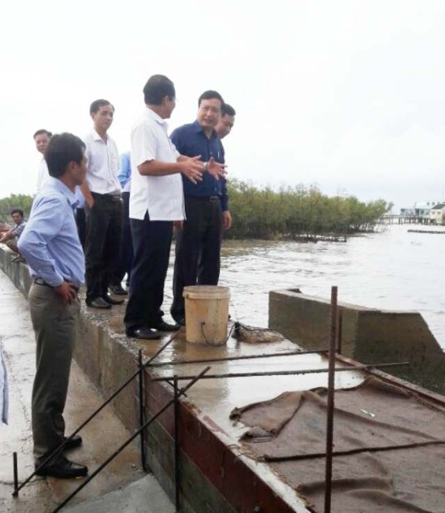 Khảo sát tình hình sạt lở kè đê biển Bạc Liêu - 2 Đoàn khảo sát tại kè Nhà Mát. (Ảnh: CTV)