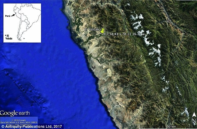 
Vị trí kim tự tháp El Volcan trên bản đồ. (Nguồn: Antiquity)
