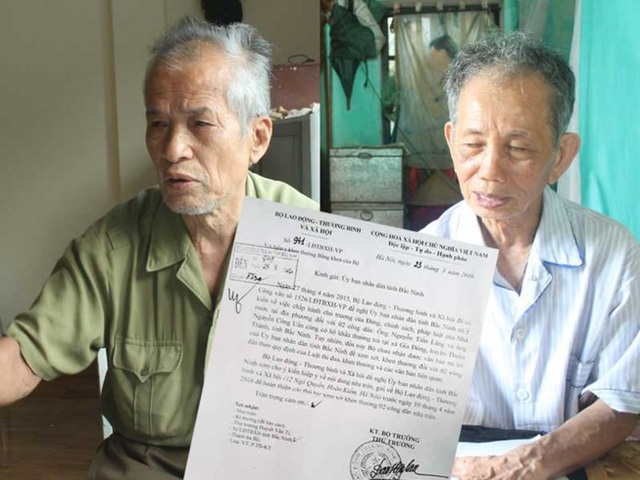 
Hai lão nông tố tiêu cực trong việc làm hồ sơ người có công giả tại Bắc Ninh. (Ảnh: Pháp luật TP HCM).
