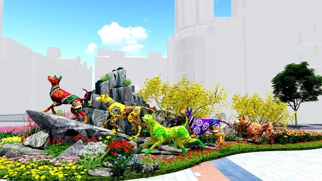 
Tết Mậu Tuất 2018, chú chó Phú Quốc với phẩm chất nhanh nhẹn, thông minh, quả cảm sẽ là linh vật cho đường hoa Nguyễn Huệ. (Ảnh: Nguyễn Phan)
