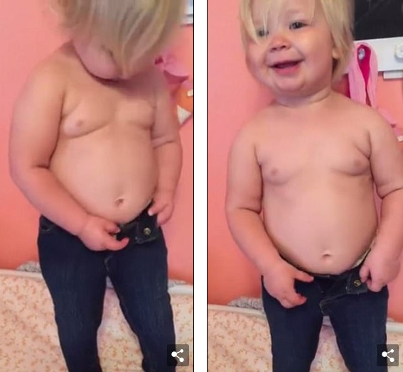 Dễ thương clip "bé phệ cố vào vừa quần jeans" - 2 Dễ thương clip "bé phệ cố vào vừa quần jeans" - 2