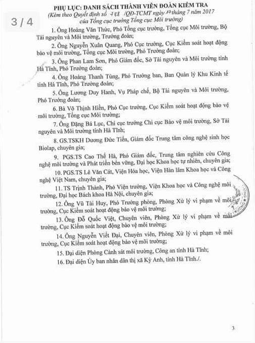 Sau 1 tháng mất chức Cục trưởng vẫn làm Phó đoàn kiểm tra Formosa là không sai? - 2 Trong danh sách đoàn kiểm tra môi trường tại Formosa hồi tháng 7 vừa qua, ông Lương Duy Hanh được Tổng cục Môi trường giao làm Phó trưởng đoàn, chỉ sau chưa đầy 1 tháng bị cách chức Cục trưởng cũng vì những sai phạm liên quan Formosa (?!).