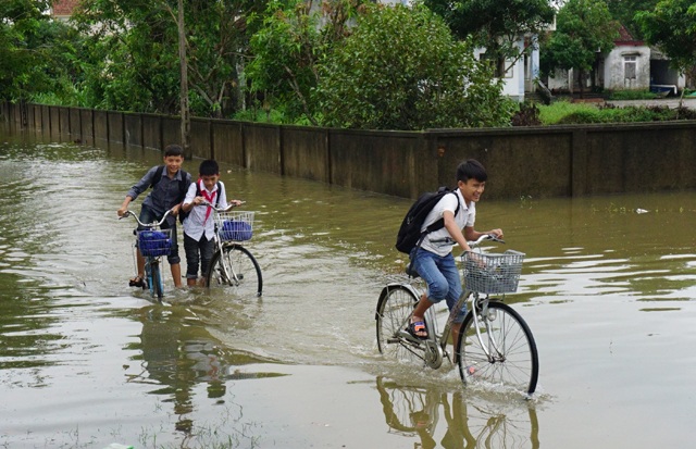 Nước sông Lam lên nhanh, người dân bình thản đón lũ - 8 6 điểm trường ngoài đê Tả Lam thuộc huyện Hưng Nguyên phải cho học sinh nghỉ học tránh lũ
