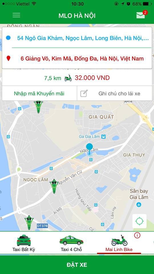 Thu hoa hồng ít hơn Grab, Uber “đối tác” vẫn phân vân về Mai Linh bike - 4 Bắt xe bằng ứng dụng Mai Linh bike tại bến xe Gia Lâm nhưng không có xe nào gần bến, mà đứng ở khá xa