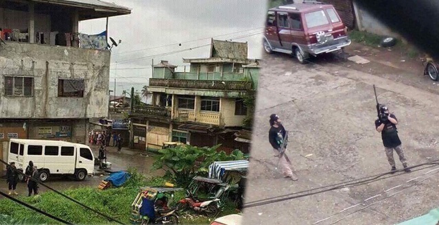Nguy cơ Philippines trở thành thành trì mới của IS tại châu Á - 2 Các tay súng thuộc nhóm phiến quân nổi loạn xuất hiện trên các đường phố tại Marawi, Philippines chiều 23/5 (Ảnh: Sun Star)