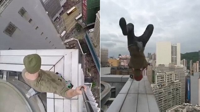 Thót tim trước cảnh: Vừa đi xe điện vừa chụp hình selfie trên nóc tòa nhà chọc trời - 1 Vừa đi xe điện cân bằng vừa chụp hình selfie