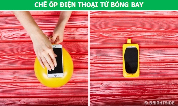 Khi cần gấp một chiếc ốp điện thoại, hãy lấy một quả bóng bay cỡ vừa, thổi phồng nó lên đến một nửa dung tích tối đa, đặt điện thoại lên bề mặt bóng bay rồi ấn nhẹ xuống, đồng thời xì hơi quả bóng từ từ, chiếc điện thoại sẽ dần nằm gọn trong lớp màng bảo vệ bằng bóng bay.