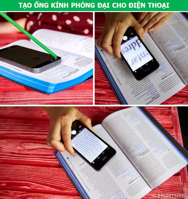 
Nhỏ một giọt nước vào camera của điện thoại, chờ trong vòng một phút là bạn đã có một ống kính phóng đại cho chiếc smartphone của mình. Ống kính này sẽ cực kỳ hữu ích khi bạn muốn đọc những dòng chữ nhỏ trên trang sách hay thực hiện các kiểu ảnh macro.
