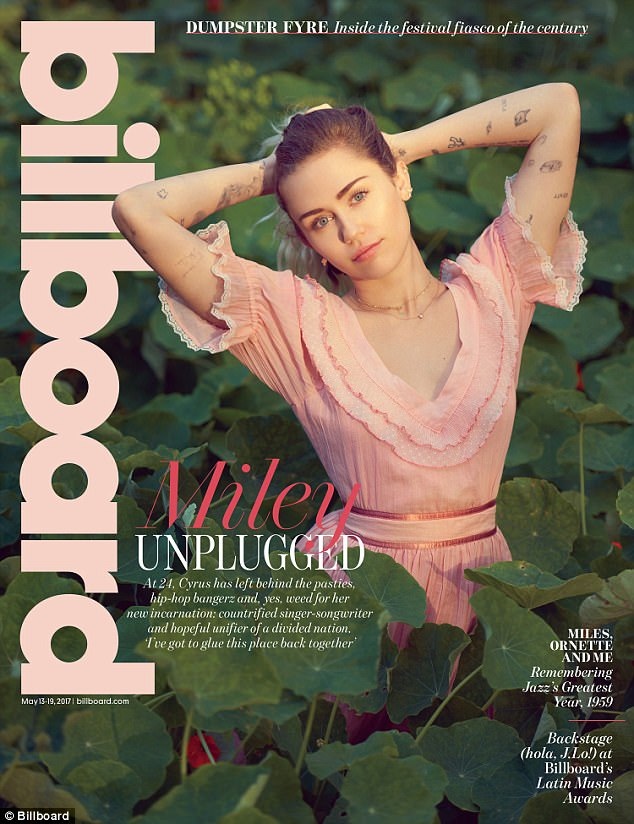 
Miley Cyrus is lovely and feminine in Billboard magazine, May 2017 issue.
