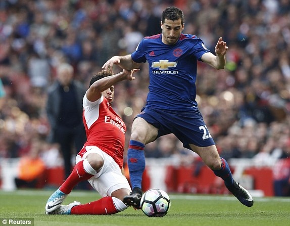 Arsenal 2-0 MU: Wenger đã thắng Mourinho - 8
Oxalade-Chamberlain (trái) phạm lỗi với Mkhitaryan (phải)