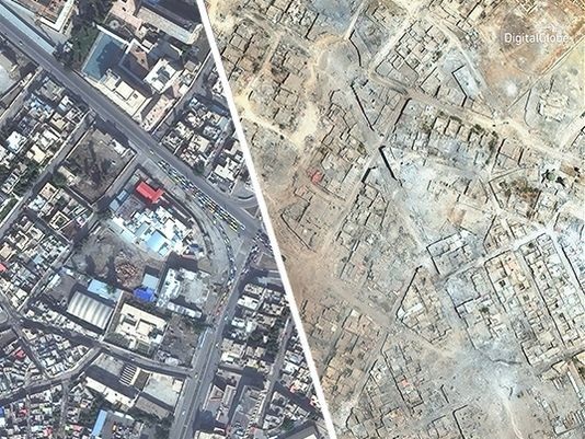 
Một góc thành phố Mosul trước và sau cuộc chiến chống IS (Ảnh: USA Today)
