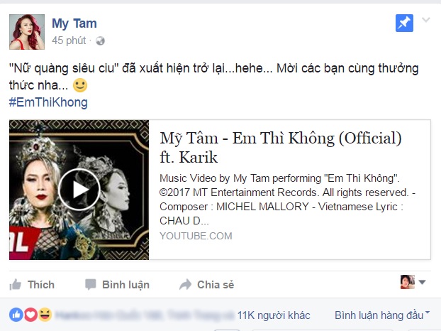 Mỹ Tâm tung ca khúc “Em thì không” sau sự cố tác quyền - 1 Chỉ trong thời gian ngắn MV Em thì không được Mỹ Tâm chính thức tung ra đã nhận được lượt like và share khủng
