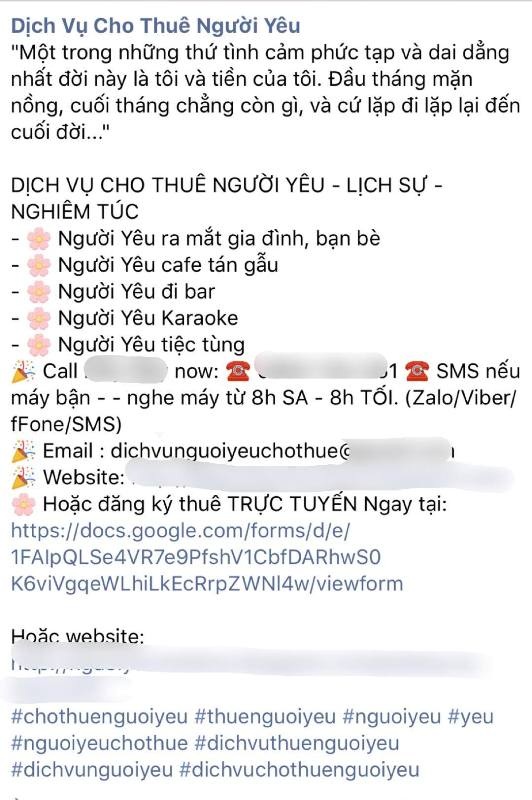 Những nghề làm thuê kỳ lạ ở Việt Nam - 1 Những quảng cáo về dịch vụ cho thuê người yêu.