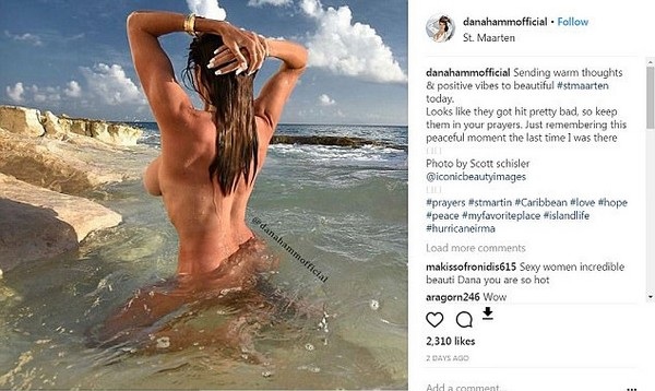 Bức ảnh của Dana Hamm được cho là hoàn toàn không phù hợp để gửi lời động viên đến các nạn nhân của bão