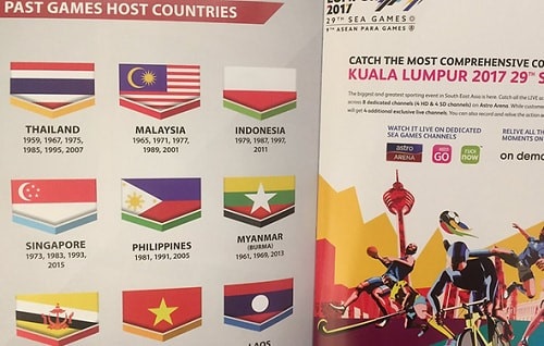 Những màn gian lận của chủ nhà Malaysia làm dậy sóng SEA Games 29 - 5 Quốc kỳ Indonesia bị in ngược trong quyển sổ lưu niệm về SEA Games, do chủ nhà Malaysia phát hành