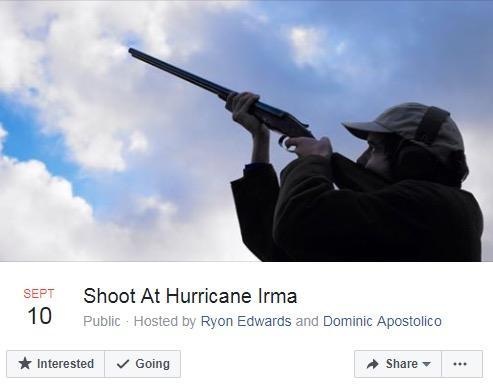 
Chiến dịch kêu gọi người nố súng vào siêu bão Irma trên mạng xã hội Facebook (Ảnh: Independent)
