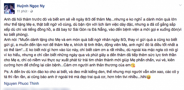 Noo Phước Thịnh bí mật đến Đà Nẵng thăm bệnh mẹ học trò bệnh ung thư - 2 Chia sẻ của Ngọc Ny trên trang cá nhân