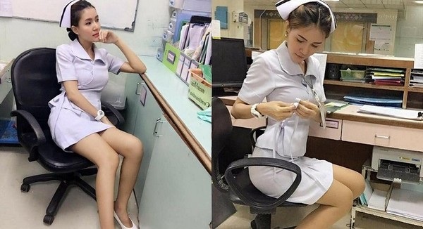 Nữ y tá bị mất việc vì... quá gợi cảm - 1 Hai trong số các hình ảnh khiến Chatsri hứng chịu sự chỉ trích của dư luận