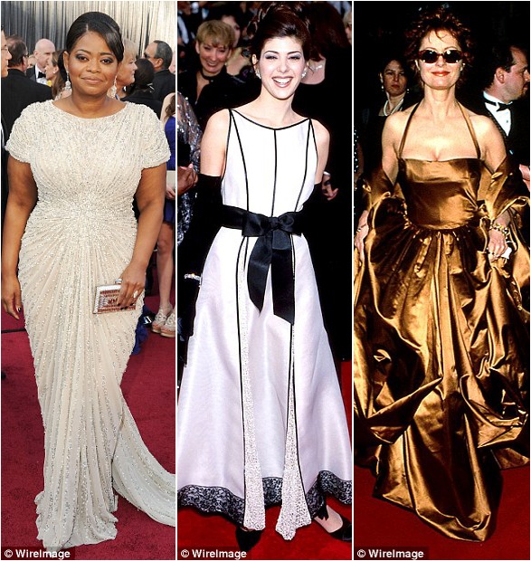 Đã tìm ra chiếc váy hoàn hảo nhất trên thảm đỏ - 10 Octavia Spencer (trái) và Marisa Tommei (giữa) lựa chọn đầm trắng, màu trắng là màu phổ biến thứ hai sau màu đen; Susan Sarandon choàng khăn - một phong cách gần như không còn gặp lại.