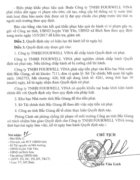Chủ tịch tỉnh Bắc Giang quyết định xử phạt công ty may mặc “bức tử” môi trường - 2
Chủ tịch tỉnh Bắc Giang quyết định xử phạt công ty may mặc “bức tử” môi trường.