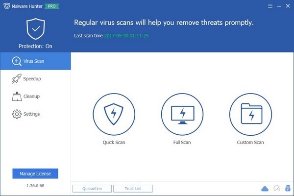 Giao diện chính của Malware Hunter rất đơn giản. Phần mềm hoạt động nhẹ nhàng trên các máy tính cũ và cấu hình yếu