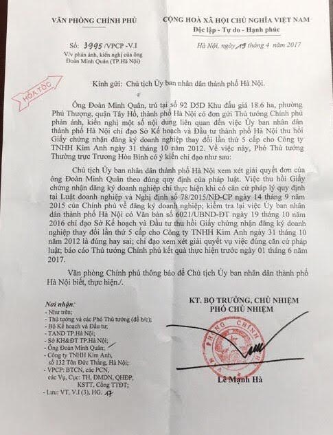 Đại biểu Quốc hội “vạch rõ” bất thường trong vụ thu hồi giấy phép đăng ký kinh doanh ở Hà Nội - 4 Hà Nội phải báo cáo sự việc lên Thủ tướng Chính phủ trước ngày 1/6/2017.