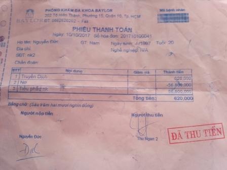 Dọa có u khi đang tiểu phẫu, phòng khám ép ký nợ gần 60 triệu đồng - 2 Phiếu thu thể hiện số tiền ghi nợ bệnh nhân cung cấp