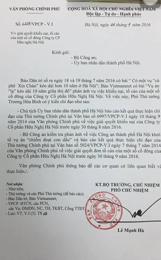 Một người dân yêu cầu TAND TP Hà Nội bồi thường oan sai 5 tỷ đồng - 2
Phó Thủ tướng Trương Hoà Bình chỉ đạo Bộ Công an và UBND TP Hà Nội giải quyết sự việc nhưng đến nay chưa rõ kết quả ra sao.