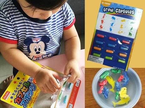 Hôn mê, bất tỉnh vì ‘viên thuốc thần kỳ’ - 1 Các “viên thuốc thần kỳ” sau khi ngâm nước sẽ nở ra hình các con thú rất ngộ nghĩnh. Ảnh: HP